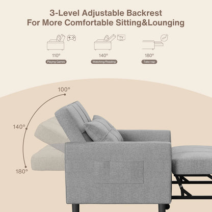 Sofa Bed, Lofka 3-in-1 Convertible Sleeper Sofa with Storage, Adjustable Backrest & Pull Out Function - Sleeper Chair for Small Space, Apartment, Dark Grey