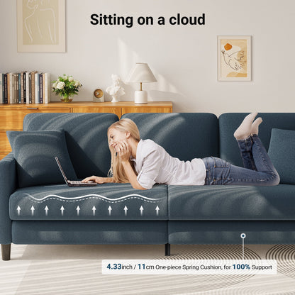 83" Comfortable Upholstered Sofa, 3 Seater Couch for Living Room, Neche Big Loveseat with Extra Deep Seats , 2 Pillows, Beige White