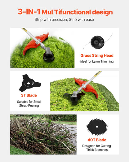 KFFKFF Grass Cutter, 51.7CC 2-Stroke, Fueled by Gas, 16.9" Wireless Lawn Trimmer, Versatile Yard Edger with Shoulder Support & 3T Blade, Plant Cutter for Efficient Lawn Maintenance