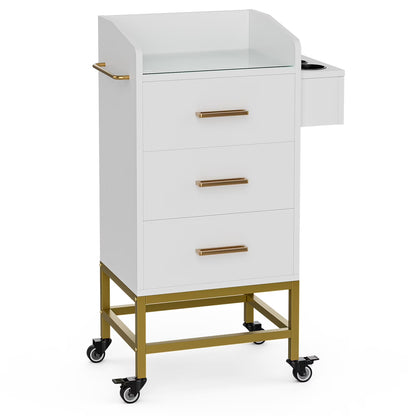 Paddie Storage Utility Cart with Dryer Holder and Lockable Wheel, White