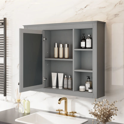 Furvclv Bathroom Wall Mirror Cabinet Modern Wall Mounted Cabinet Storage Organizer With Single Mirror Door 6 Open Shelves