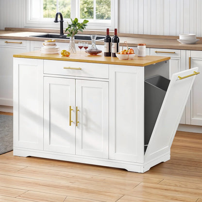 DWVO Kitchen Storage Cart with Trash Can Storage Cabinet, Rolling Kitchen Island with Wheels and Drawers for 13-Gallon Trash Bin, Gray