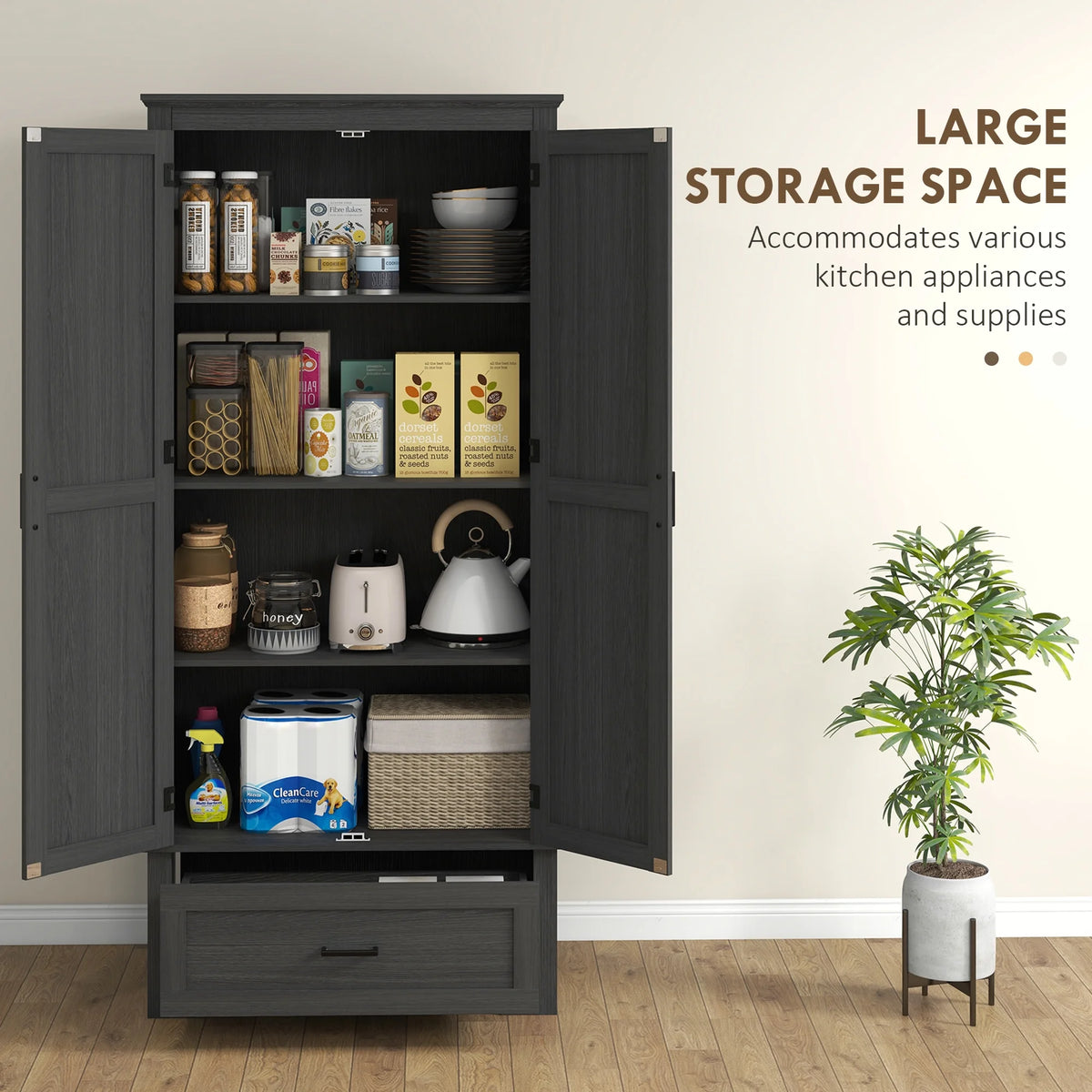HOMCOM 69" Tall Kitchen Storage Cabinet with Adjustable Shelves, Black