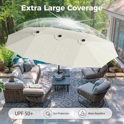 Alpha Joy 15ft Outdoor Patio Umbrella Extra-Large Double-Sided Garden Umbrella with Crank Handle and Base - Smoky Gray