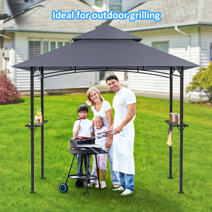 GVDV 8'x 5' Grill Gazebo Canopy, Outdoor BBQ Gazebo Shelter with 2 Side Shelves & Double-Tiered Top