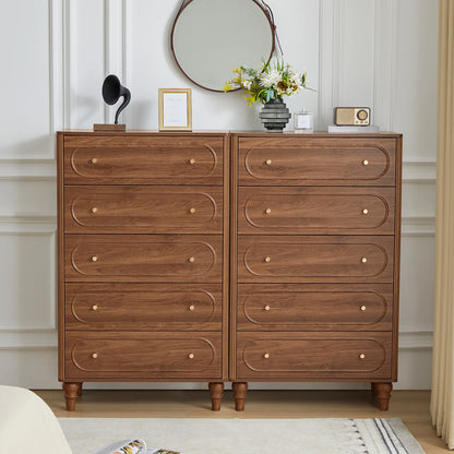 YOCWO 3 Drawer Nightstand, Classic Chest of Drawers with Arc Edge, Walnut