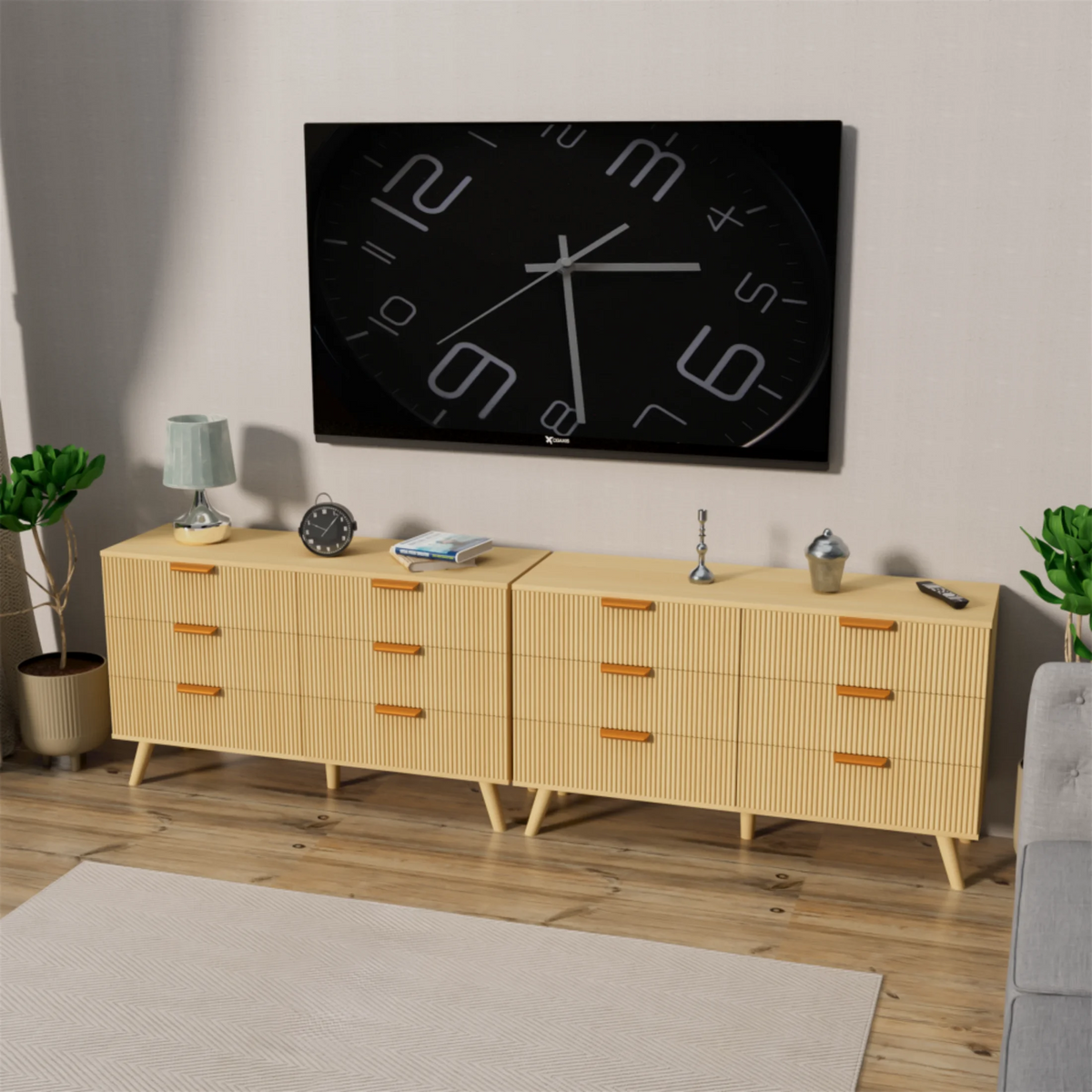 Planntonneo Boho Fluted 6 Drawer Dresser, Wooden Chests for Bedroom