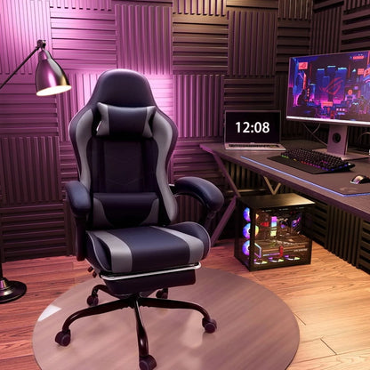 Lacoo PU Leather Gaming Chair Massage Ergonomic Gamer Chair Height Adjustable Computer Chair with Footrest & Lumbar Support, White