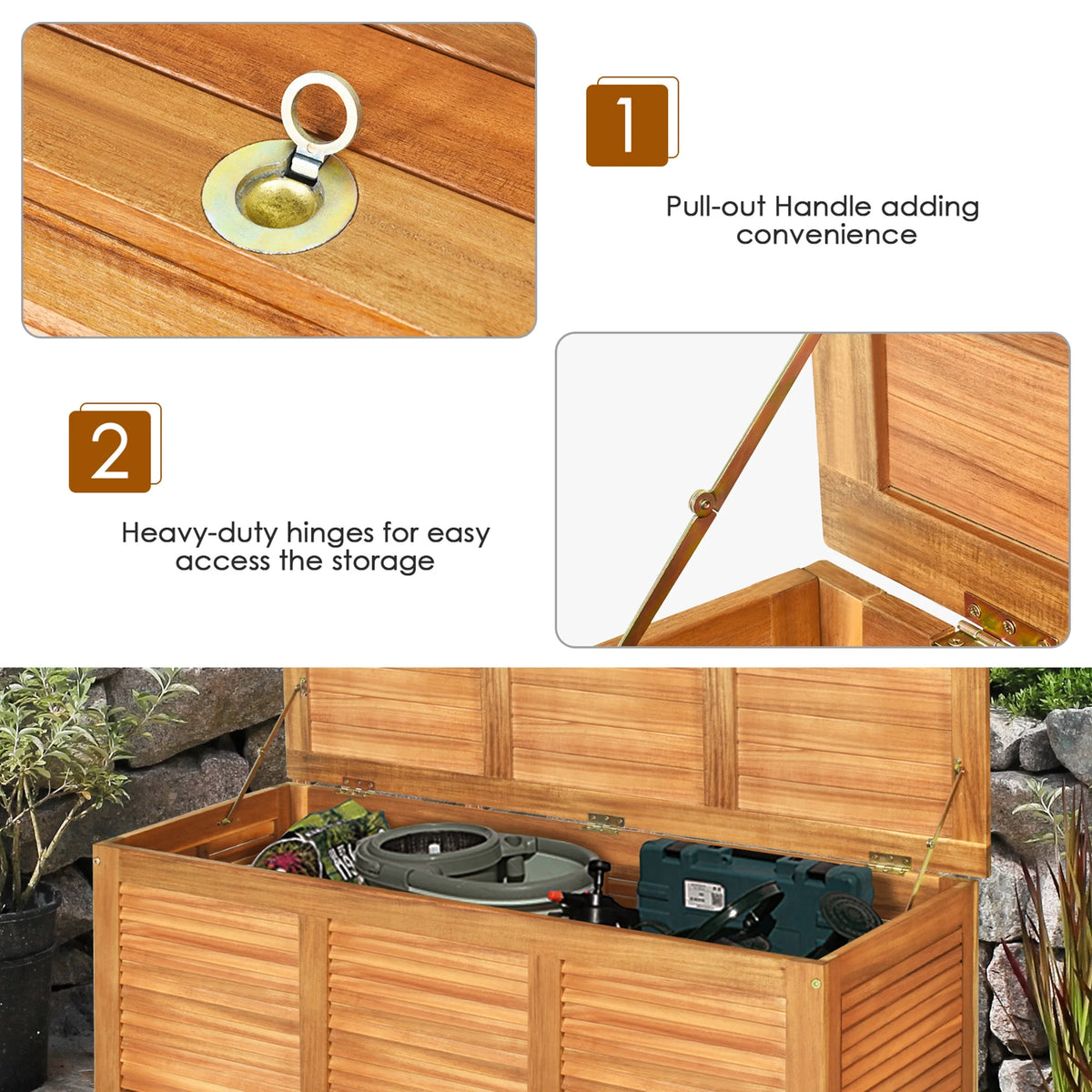 Gymax Acacia Wood Deck Box 46 Gallon Garden Backyard Storage Bench Container