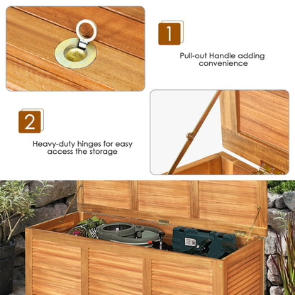 Gymax Acacia Wood Deck Box 46 Gallon Garden Backyard Storage Bench Container