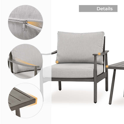 HAPPATIO Aluminum Outdoor Furniture Set - 5 Pieces Patio Furniture Set Includes 1 Side Table, 2 Swivel Chairs and 2 Ottomans with Thick Cushion, Patio Conversation Set for Backyard Poolside (Grey)