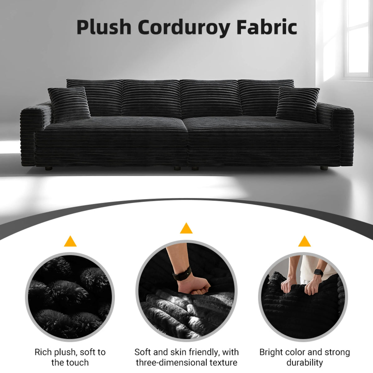 Alvantor 4-Seat Sofa 102" W Corduroy Upholstered Deep Seat Couches Convertible Chaise for Living Room, Apartment Grey
