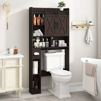Over The Toilet Storage Cabinet, Farmhouse Storage Cabinet Over Toilet with Sliding Doors��Home Space-Saving Toilet Rack, for Bathroom, Restroom, Laundry