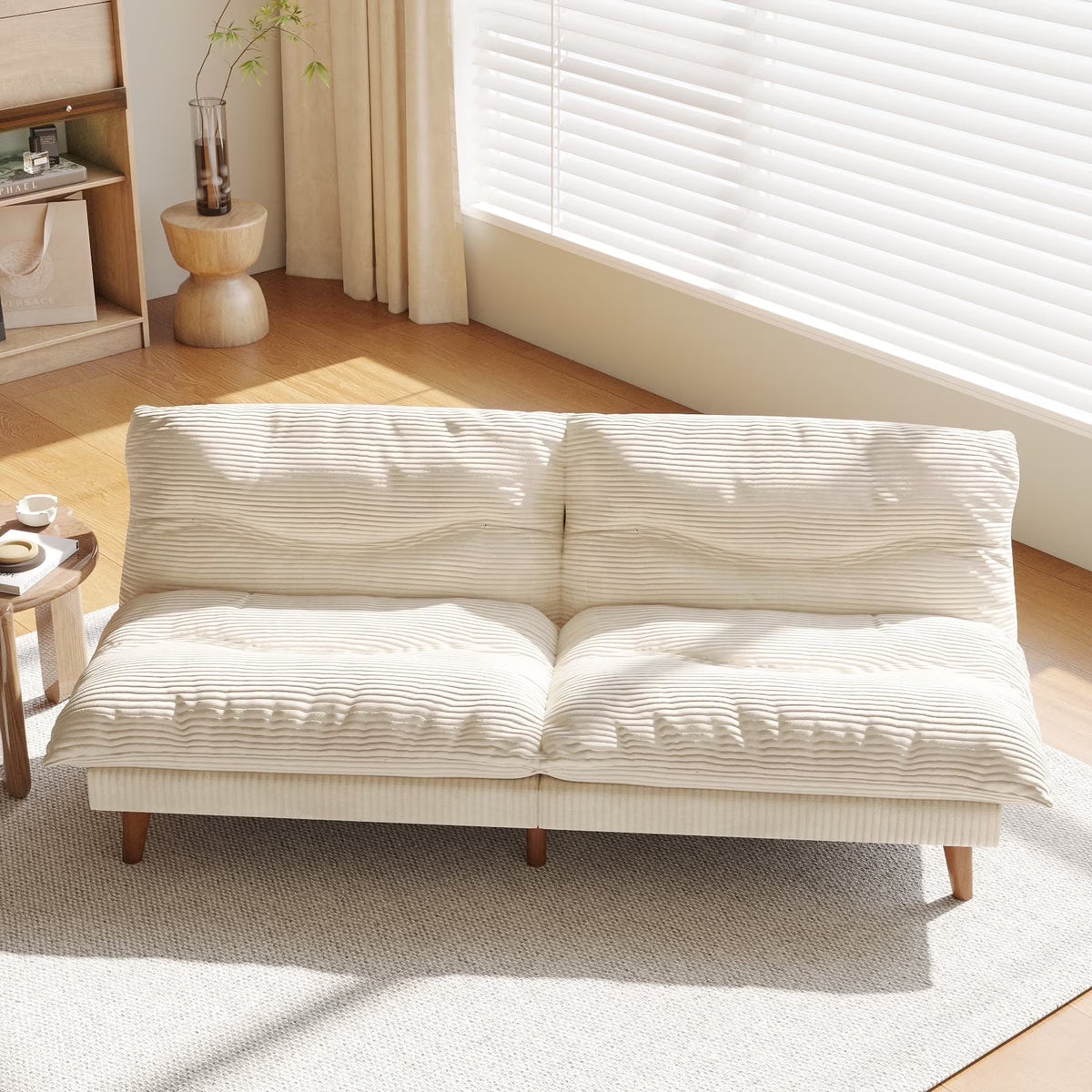 NYBOPAVIS 69" Futon Convertible Sofa Bed, Corduroy Loveseat Sofa Couch for Small Space Green