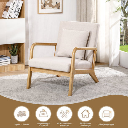 JULY'S SONG Mid Century Modern Accent Chair Set of 2, Linen Upholstered Reading Chairs for Living Room, 25.6" W Fabric Comfy Armchair, Beige
