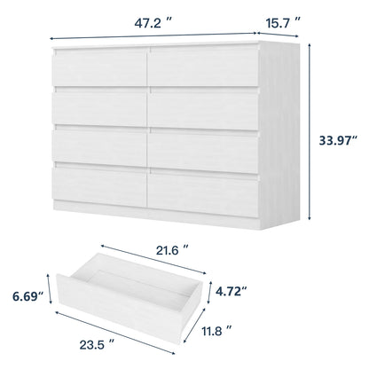 Kadyn White Chest of Drawer, 6 Double Drawer Dresser for Bedroom, Modern Storage Cabinet for Living Room, Dresser