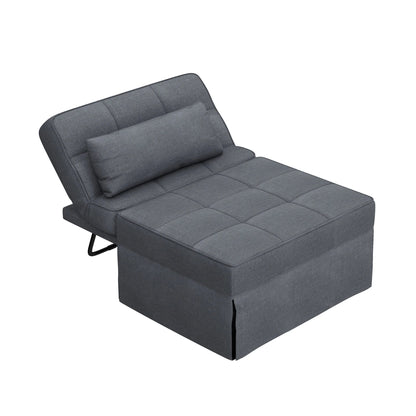 Aukfa 36" Wide Folding Chaise Futon Convertible Sofa Bed, Ottoman, Adjustable Backrest, Linen, Gray