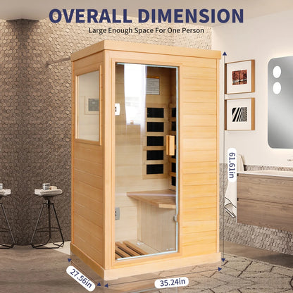 OUTEXER 800W Far Infrared Sauna with Carbon Heaters, Canadian Hemlock Wood, Indoor Use