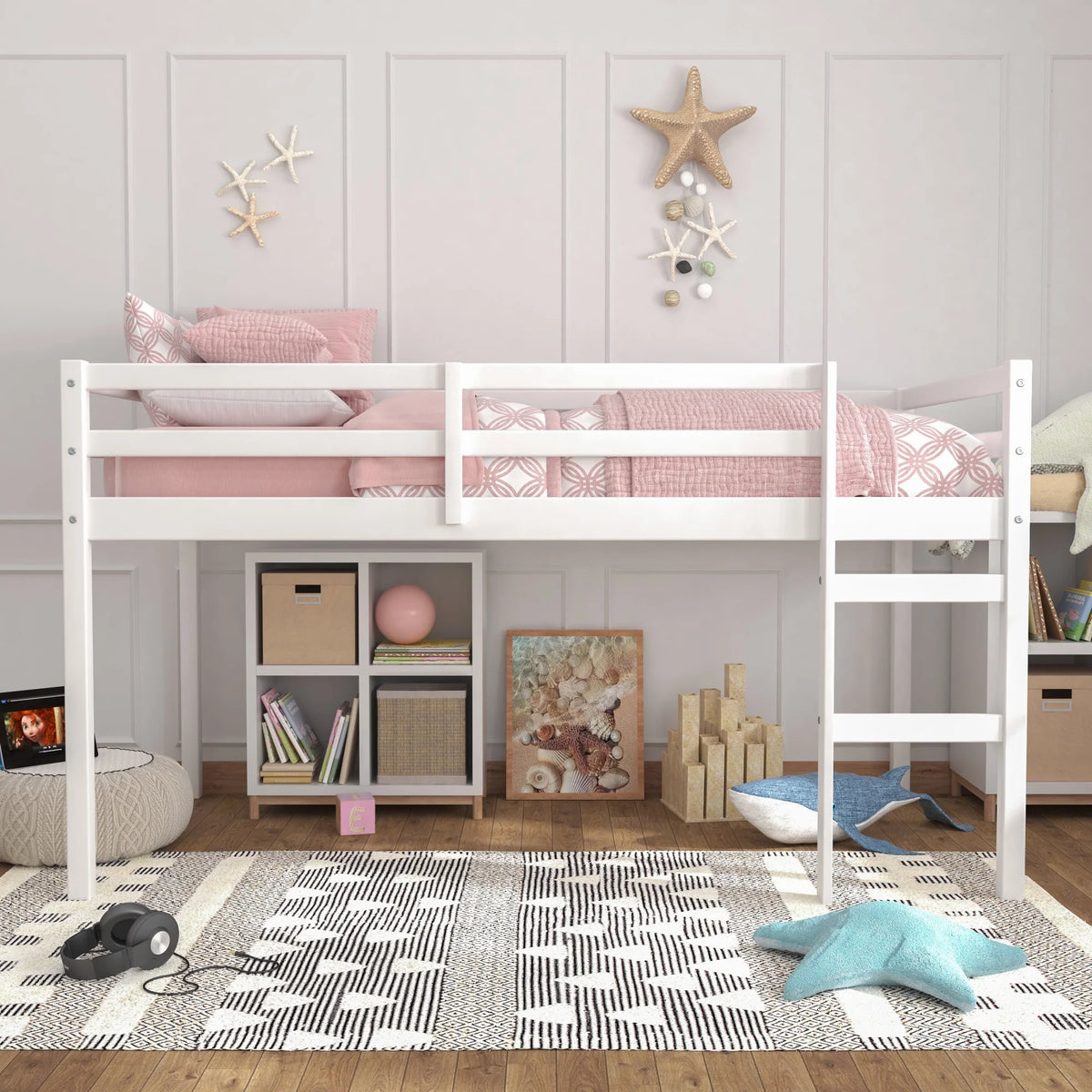 HH2Home Campbell Wood Twin Junior Loft Bunk Bed, White