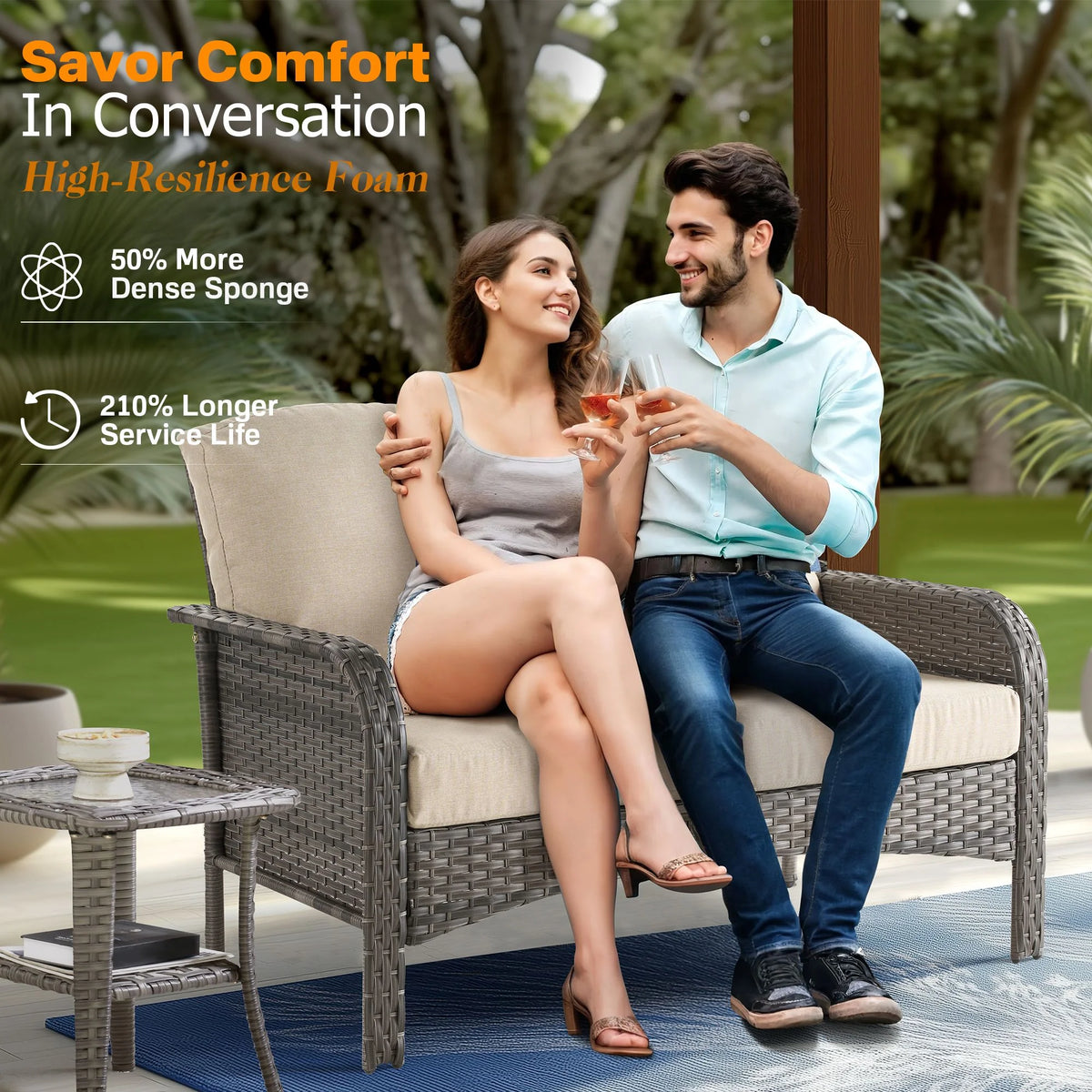 Vcatnet 4 Pieces Outdoor Patio Furniture All-weather Wicker Conversation Set with Coffee Table for Garden,Poolside,Gray