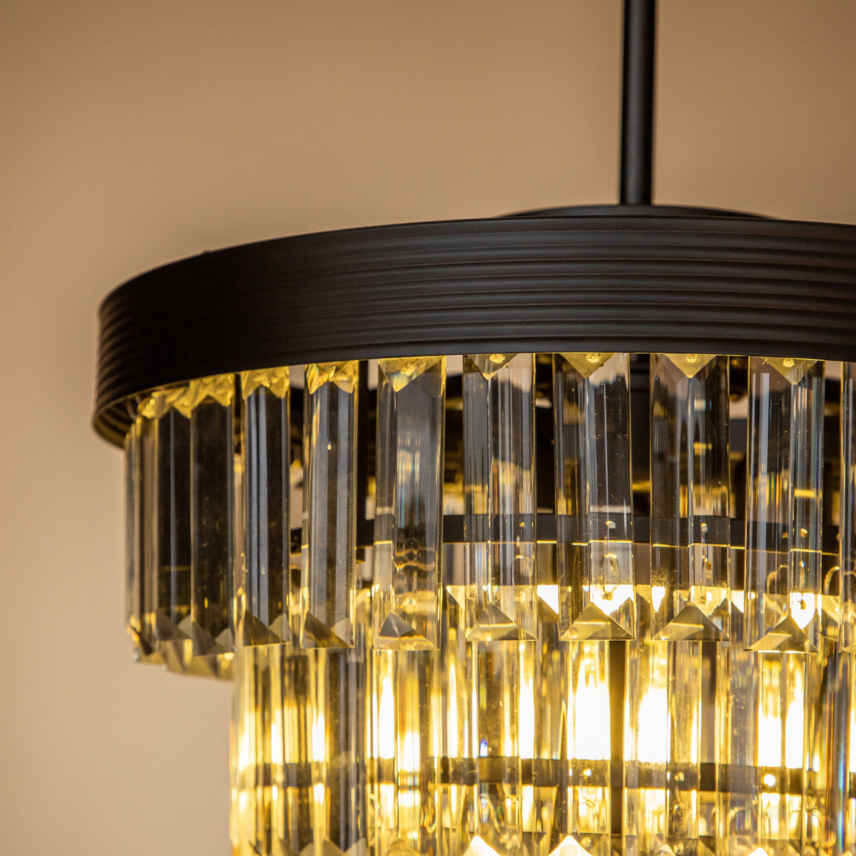 AloaDecor 3-Light 13" Cone Shape 4-Tier Crystal Chandelier Matt Black Painted 13 to 24 Inches Painted