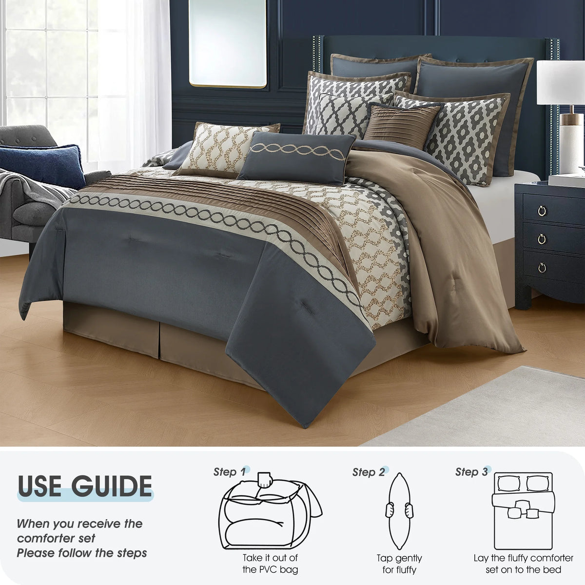 LANCO MODERN LIFESTYLE King Size Comforter Set, Burgundy, 10 Piece Bed in a Bag for All Seasons, Luxury Extreme Comfort Bedding Sets with Bedskirt, Pillow Shams, Euro Shams and Decor Pillows