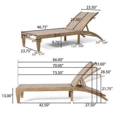 Shane Acacia Wood and Flat Wicker Outdoor Chaise Lounge, Light Brown and Light Multibrown