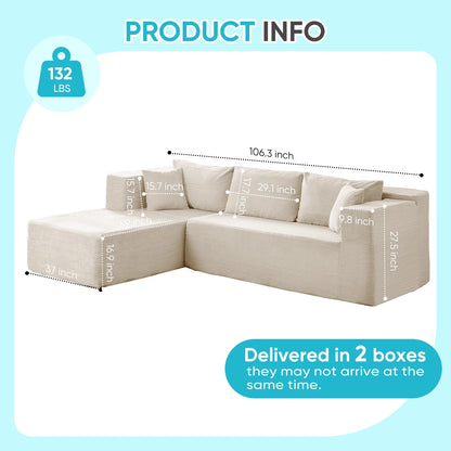 ZAFLY 106" Cloud Sectional Couch with Chaise, No Assembly Required L Shaped Sleeper Sofa, Oversized Deep Seat Modular Couches and Sofas for Living Room - Right, Black