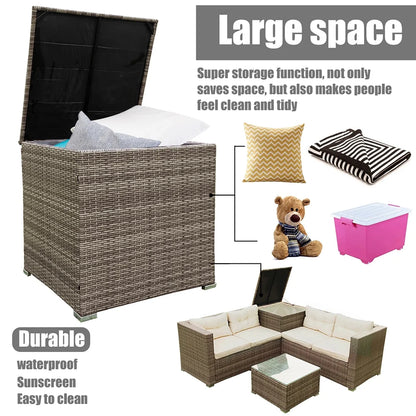 SEGMART 4 Piece Patio Furniture Set, All-Weather Outdoor Sectional Sofa Set, PE Rattan Conversation Set with Storage Box, Table & Cushions, Wicker Furniture Couch Set for Patio Deck Garden