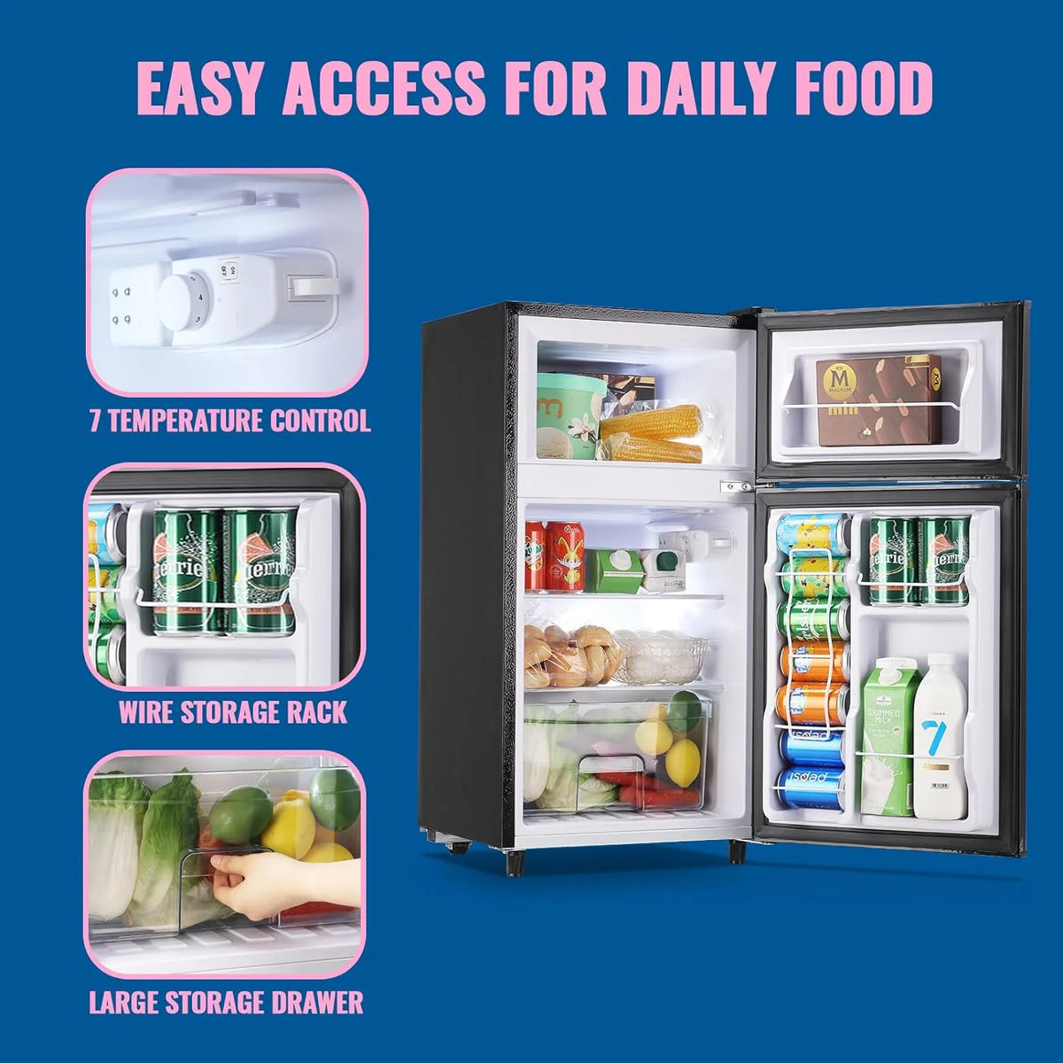 WANAI 3.5 Cubic feet Small Refrigerator with Freezer on Top Double Door Mini Fridge New White