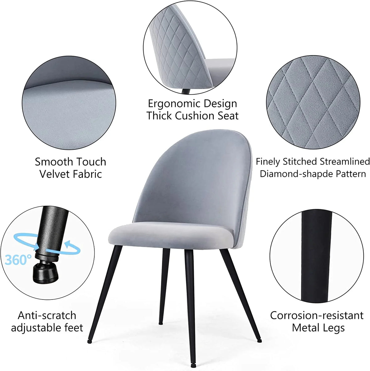 NORDICANA Dining Table Set for 4,Stylish Table with Strong Metal Legs & Modern Dining Chair Armlss Beautiful Home Chair Indoor Velvet Accent Chair with High Back Design,Perfect for Dining Room