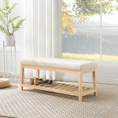 Zesthouse 42.9�?Shoe Bench with Storage, Entryway Bench for Living Room, Bedroom and Hallway, Linen Fabric Upholstered Bench with Solid Wood Shelf, Gray