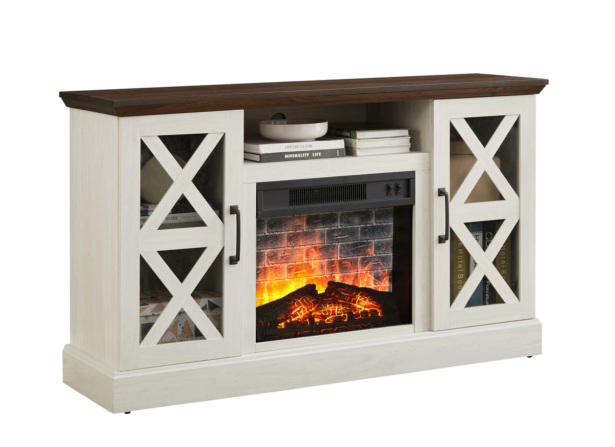 Mainstays Farmhouse Fireplace TV Stand for TVs up to 55", off White/Walnut