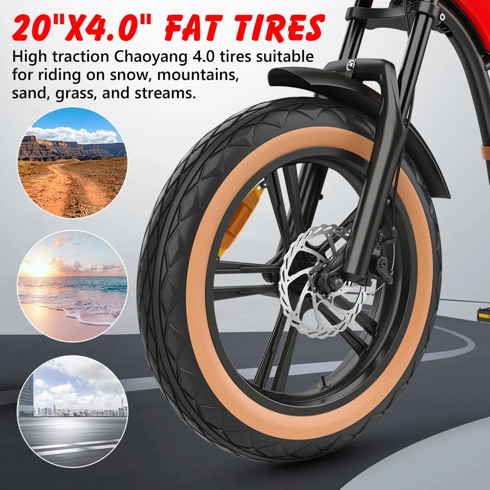 Hidoes B10 Electric Mountain Bike for Men/Woman 1000W Adult Electric Bicycle 20" Fat Tire Off Road E-bike with Removable Battery up to 28 mph,Free Shipping, Red