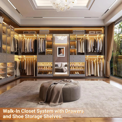 iSunirm 5FT Closet System with Drawers,5FT Closet System with Drawers, 60" Closet Organizer System with 2 Hanging Shelving Perfect Storage Solution for Organizing Your Closet