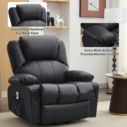 JONPONY Power Lift Recliner Chair Recliners for Elderly with Heat and Massage Recliner Chair for Living Room with Infinite Position and Side Pocket,USB Charge Port,Black