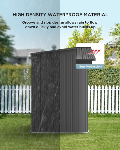 5'x3' Outdoor Storage Shed, Lofka Metal Storage Tool Shed with Single Lockable Door, for Bike| Garden Tools| Patio, Grey