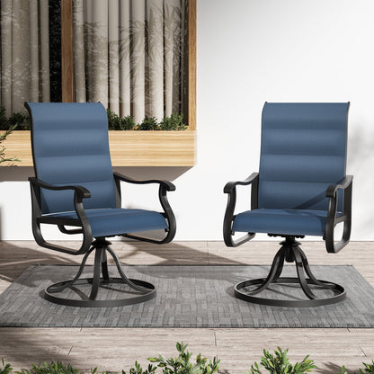 Techmilly Patio Swivel Chairs Set of 2, Outdoor Dining Chairs High Back Padded All Weather Breathable Textilene Outdoor Swivel Chairs with Metal Rocking Frame for Lawn Garden Backyard Deck, Dark Grey