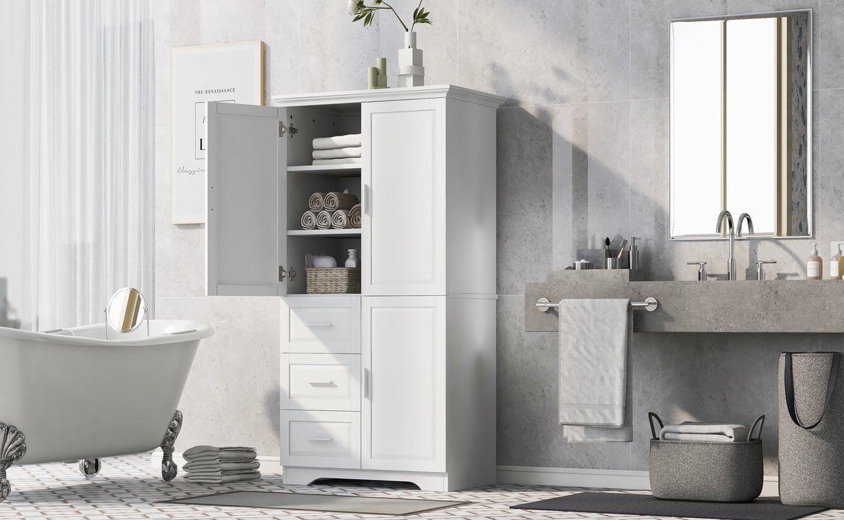 Bellemave White Tall Storage Cabinet with Adjustable Shelf Bathroom Cabinet with 1 Drawer and Storage Rack Large Freestanding Wood Cabinet Storage Organizer Floor Cabinet, White