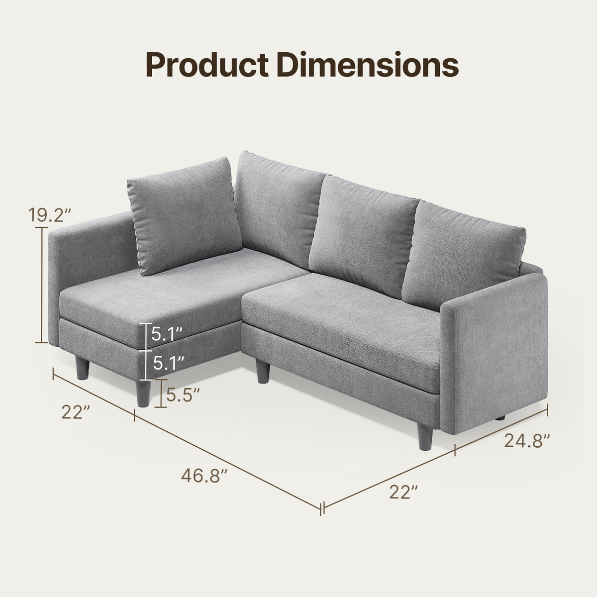 106" Modular Sectional Sofa Bed with Storage Ottoman, Lofka Modern Comfy Couches and Sofas with Side Pockets for Small Spaces, Living Room Furniture in Dark Gray