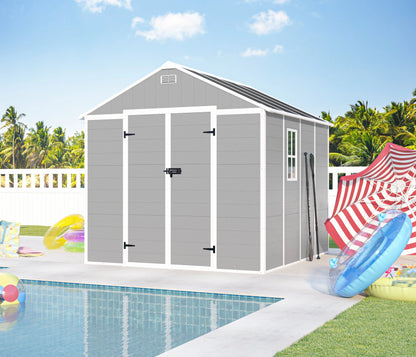 Outdoor Shed & Storage, Seizeen All-Weather Plastic Sheds 82'' H, Sloped Top Garden Shed with Window, Heavy-Duty Resin Outdoor Storage W/Floor, Gray