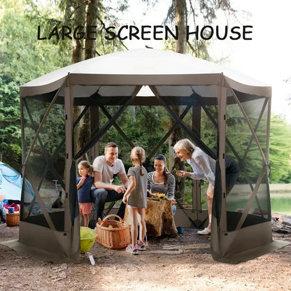 COBIZI 12'x12' Pop-up Gazebo Outdoor Camping Tent with 6 Sides Mosquito Netting, Waterproof, UV Resistant, Portable Screen House Room, Easy Set-up Party Tent with Carry bag, Ground Spike, Brown