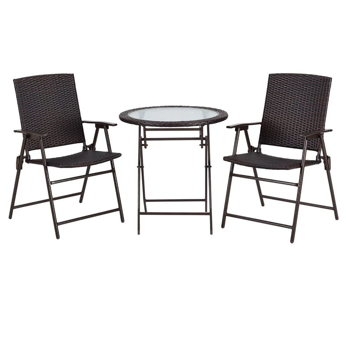 Ulax Furniture 3 Pieces Wicker Folding Bistro Set, Balcony Table and Chairs Sets, Garden Backyard Furniture