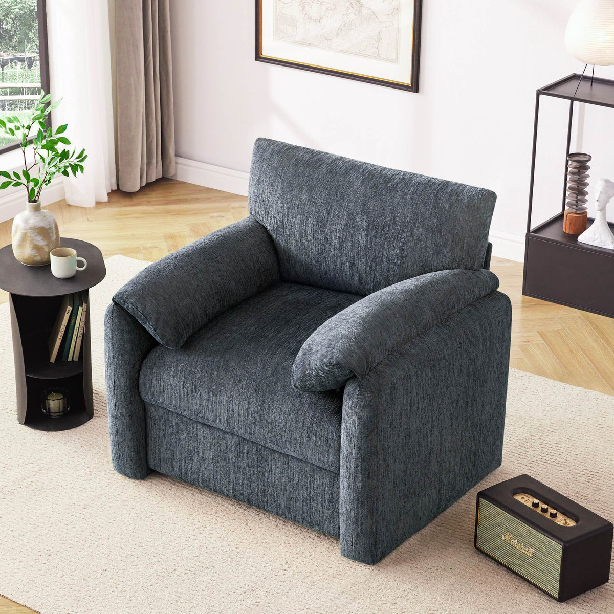 Chenille Oversized Armchair, 38.6" Wide Accent Chairs for Living Room & Bedroom Modern Lounge Chair, Upholstered Mid-Century Reading Chair, Comfy Living Room Chair, Single Sofa Chair, Beige