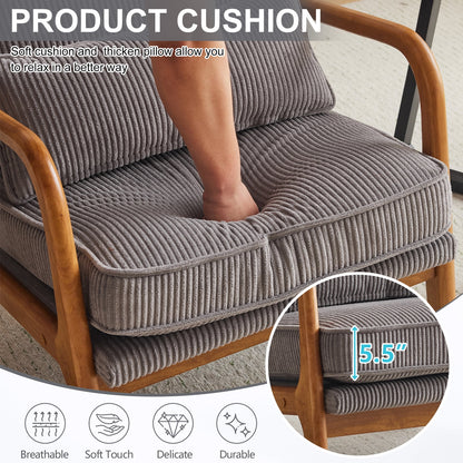 Ktaxon Accent Chair Corduroy Upholstered Armchair, Reading Club Chair with Pillow and Solid Wood Frame for Living Room Bedroom Furniture Off White