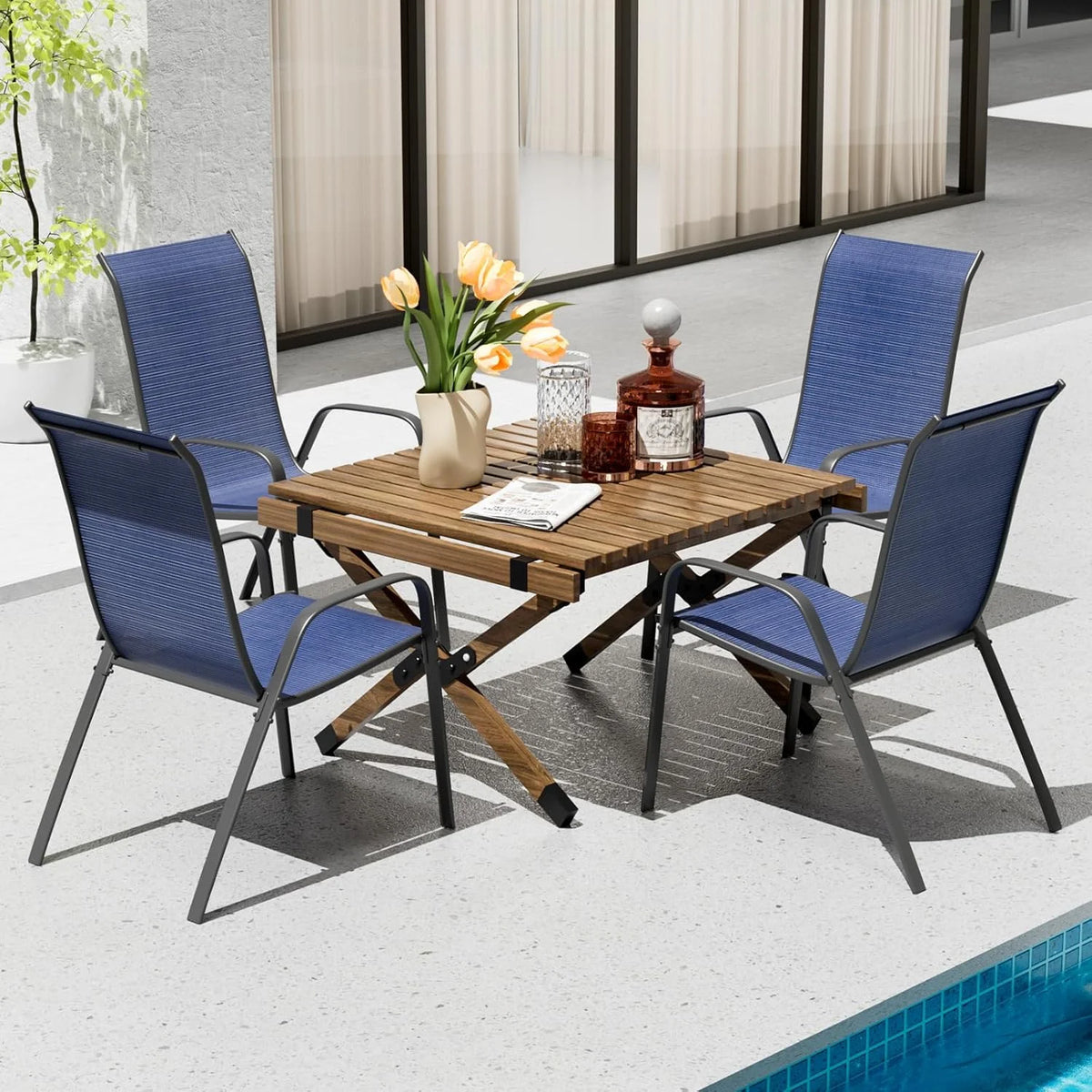 LAZY BUDDY Patio Chairs Set of 4, Stackable Outdoor Dining Chairs, Heavy Duty Breathable Chairs for Backyard, Garden, Lawn 330lbs