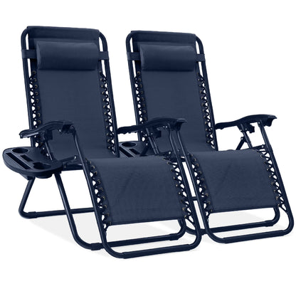 Best Choice Products Set of 2 Zero Gravity Lounge Chair Recliners for Patio, Pool w/ Cup Holder Tray - Gray