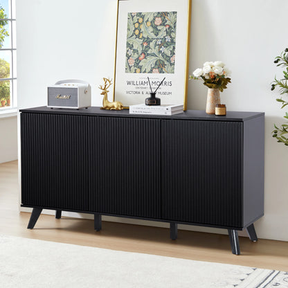 Wirrytor Sideboard Storage Cabinet with Doors and Shelves, Buffet Cabinet with Storage, Credenza Storage Cabinet for Kitchen, Wooden Fluted Cabinet, Under TV Cabinet with Storage - Black