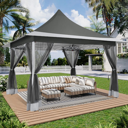 COBIZI 12x12 Outdoor Gazebo Pop Up Gazebo Canopy with Mosquito Netting Patio Tent Backyard Canopy with 2-Tiered Vented Top 3 Adjustable Height, Beige