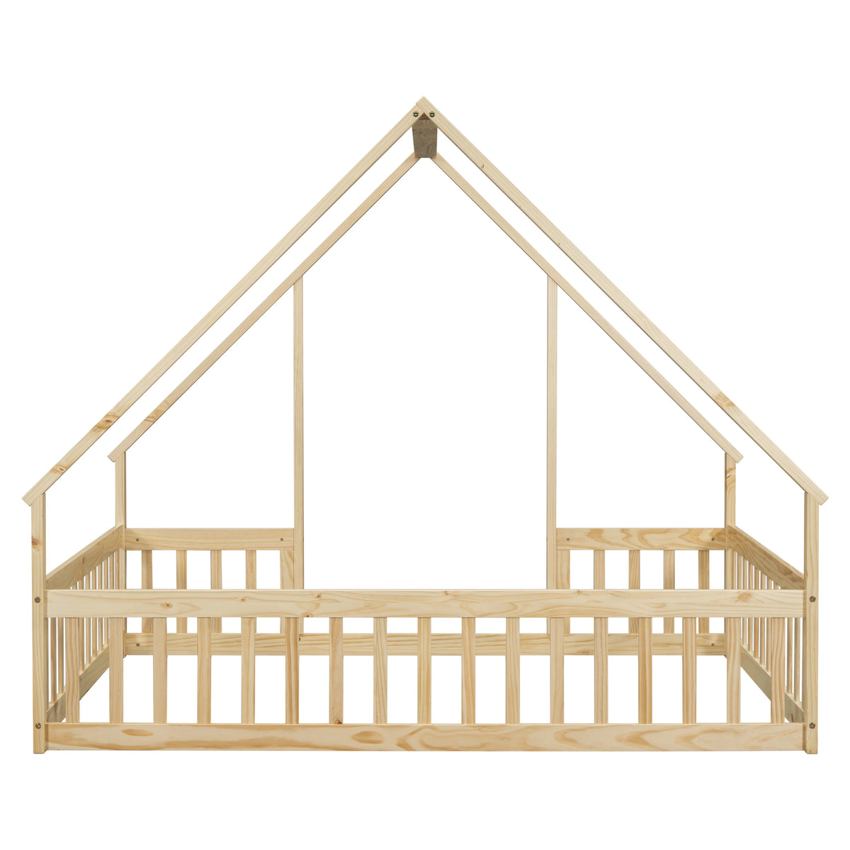 Bellemave Twin Size Floor Bed Frame, Wooden House Bed Twin Size with Fence, Montessori Bed with Guardrails for Bedroom (White)